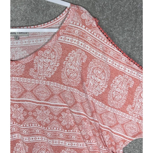 Absolutely Famous Dolman Cutout Sleeve Paisley V-Neck Top Women Size 3X Stretch - Picture 6 of 15